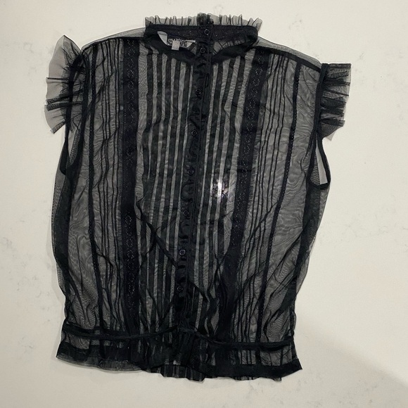 Elegant Black Sheer Striped Women's Top - Picture 9 of 12